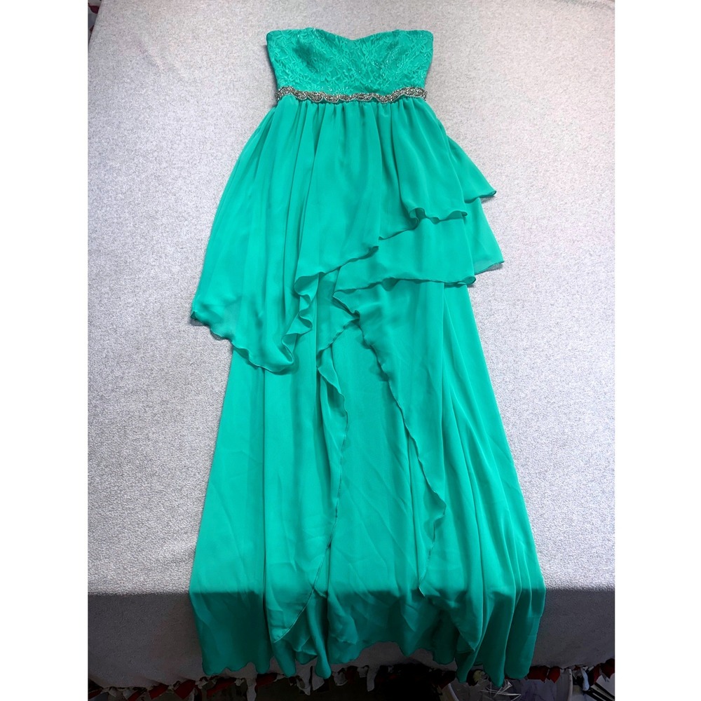 Jodi Kristopher Formal Gown Juniors 7 Green Lace Rhinestone High Low Fairycore